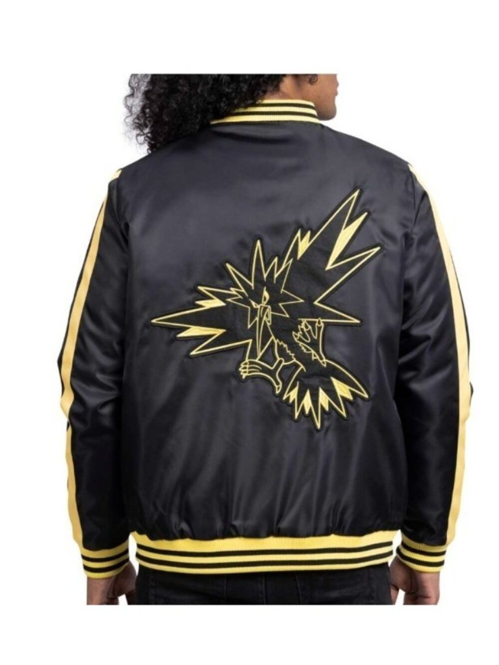 Pokemon Zapdos Snap button Insulated Adult Bomber Jacket - XS -Black /Yellow - Picture 2 of 12